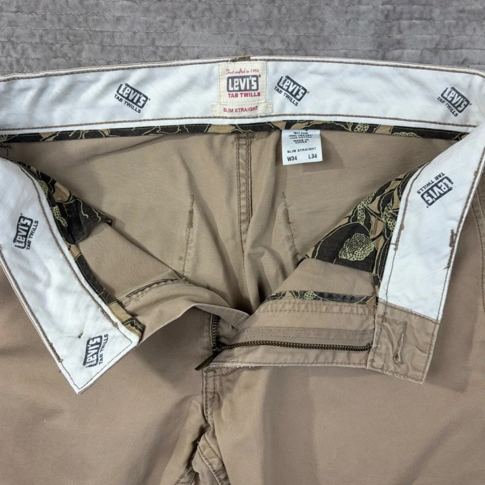 Levis‎ Tab Twills Slim Straight Khaki Pants Mens 34x34 Tan Chino Cotton 5-Pocket